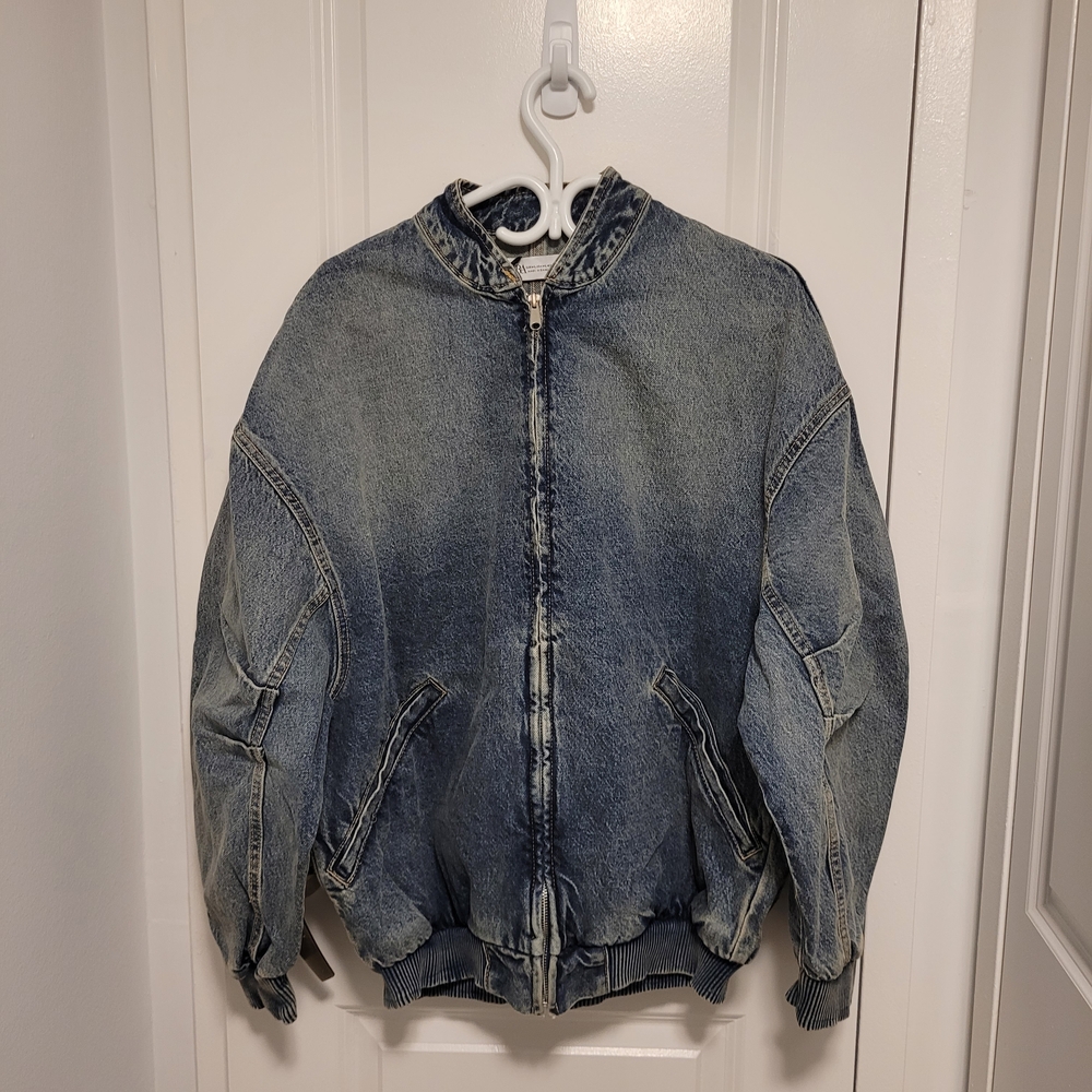 Zara Mens Blue Denim Bomber Jacket